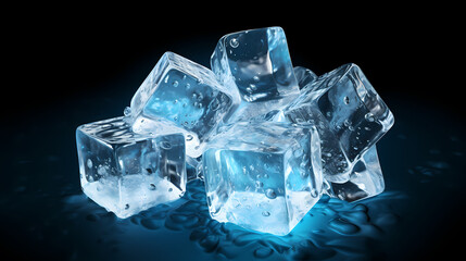 Ice cubes on dark blue background