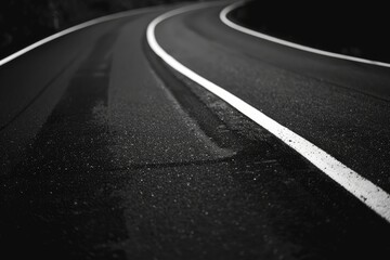 Black asphalt road with white dividing lines - generative ai