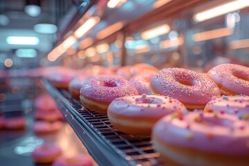 Assorted donuts. Donuts pattern. 3d design donut bakery. Donuts with icing and sprinkles. Donut bakery. Sweet baked rings on colored background