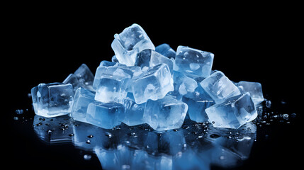 Ice cubes on dark blue background