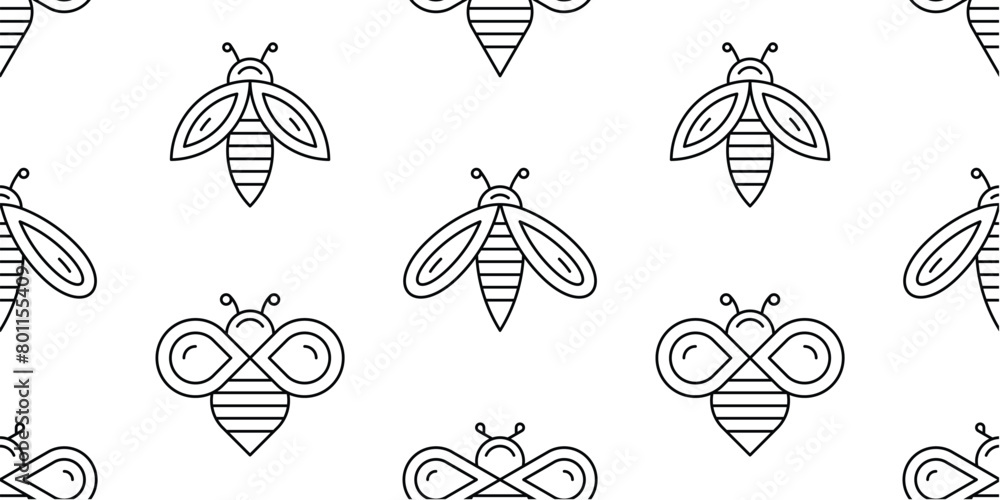 Poster seamless pattern with bees. isolated on white background