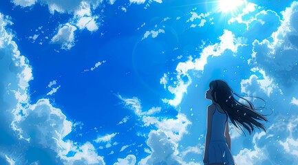 Girl Crying Under the Blue Sky