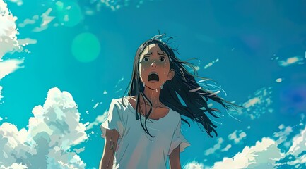 Girl Crying Under the Blue Sky