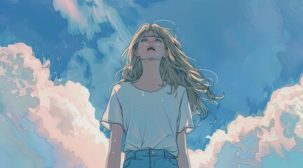 Girl Crying Under the Blue Sky
