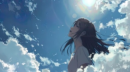 Girl Crying Under the Blue Sky