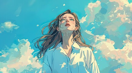 Girl Crying Under the Blue Sky