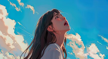 Girl Crying Under the Blue Sky