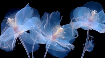 Wild flowers with transparent texture in a dark background