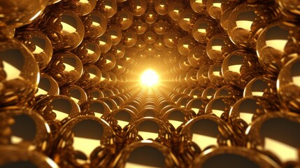 Arrangement of shining golden spheres