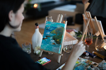 Fototapeta premium artist painting on canvas
