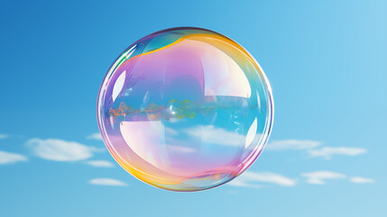 Serene Soap Bubble Against Clear Blue Sky