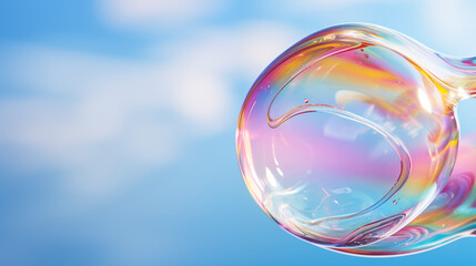 Iridescent Soap Bubble on Blue Sky Background