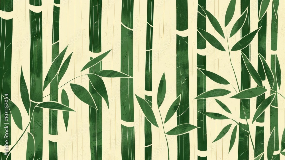 Poster a book cover with a minimalist illustration of bamboo groves using straight lines to add depth and t
