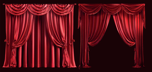 Dramatic circus or opera curtains, stage red drapery. Red velvet curtains in spotlight