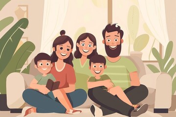 Happy family at home having fun and spending time together. Family, love happiness concept, Generative AI