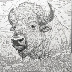 buffalo drawing Coloring book page