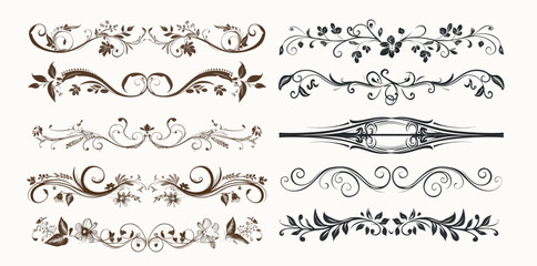 Text dividers with floral ornament border, vintage hand drawn decoration, and flourish sketch calligraphic elements.