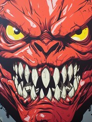 Red devil with sharp teeth mascot logo for t-shirt design