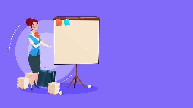 free looping business woman with flip chart seminar animation