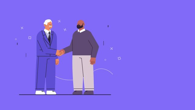 free looping businessmen company owners shaking hands with each other handshake successful deal agreemen animation