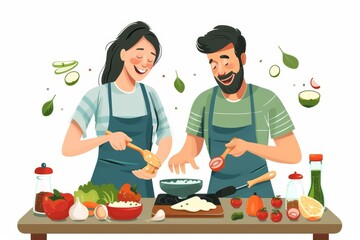 Couple cooking food happiness hobby liefstyle concept, Generative AI