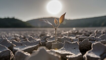 Plant Shriveled in Drought - Global Warming and Climate Change - Sprout dying from Heat and lack of...