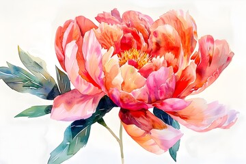 Delicate Watercolor Peony: A Vibrant Blossom in Full Bloom