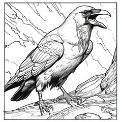 crow bird drawing Coloring book page