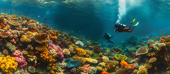 Divers Underwater Coral Reef Odyssey Unfolds in a CrystalClear Aquatic World