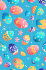 Vertical Colorful seamless pattern easter eggs against blue background.