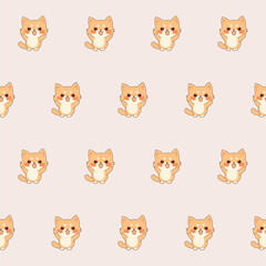 Obraz premium Cute Kawaii Cat Character Seamless Pattern. Childish Funny Textile Fabric Print Swatch. Cartoon Positive Cat Animal Happy Birthday Gift Wrapping Paper Design. 