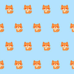 Cute Kawaii Cat Character Seamless Pattern. Childish Funny Textile Fabric Print Swatch. Cartoon Positive Cat Animal Happy Birthday Gift Wrapping Paper Design. 