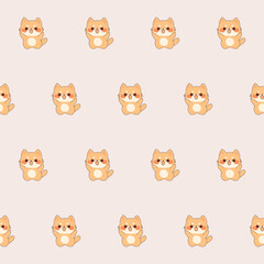 Fototapeta premium Cute Kawaii Cat Character Seamless Pattern. Childish Funny Textile Fabric Print Swatch. Cartoon Positive Cat Animal Happy Birthday Gift Wrapping Paper Design. 