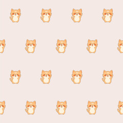 Cute Kawaii Cat Character Seamless Pattern. Childish Funny Textile Fabric Print Swatch. Cartoon Positive Cat Animal Happy Birthday Gift Wrapping Paper Design. 