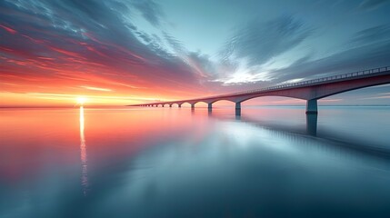 Dramatic Sunrise Reflection on Infinite Bridge and Aarhus Bay