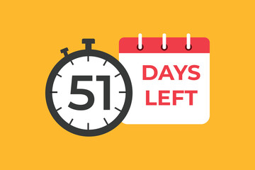 51 days to go countdown template. 51 day Countdown left days banner design. 51 Days left countdown timer