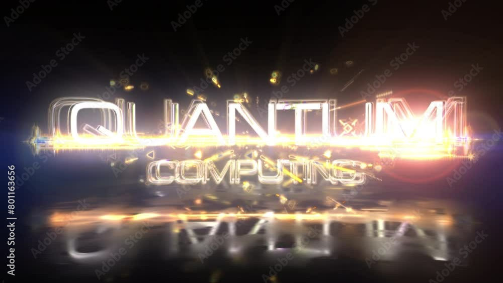 Poster abstract animation of quantum computing glitch text cinematic title effect animation with gold parti