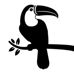Obraz premium Toucan on branch tree silhouette. Vector illustration