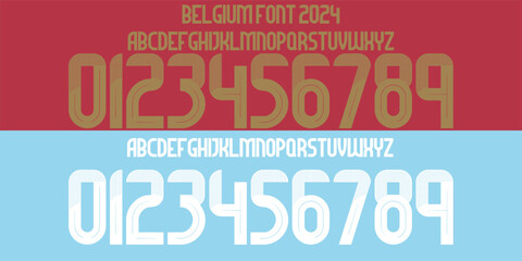font vector team 2024 kit sport style font. football style font with lines. Belgium font euro. Sports style letters and numbers for soccer team.