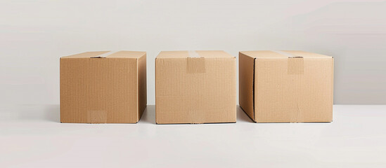  trio of box delivery cartons neatly arranged on a white background, ready for shipping or storage