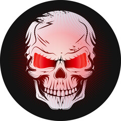 Schädel,Skull,Totenkopf Zeichnung mit rot leuchtenden Augen 