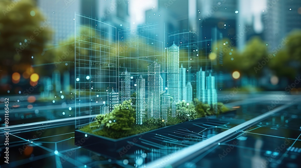 Poster graphs and diagrams that are holograms of the environmental, sustainable business models, social, an