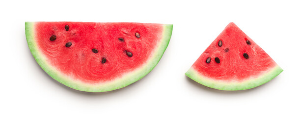Semicircle and triangle shaped ripe watermelon slices isolated