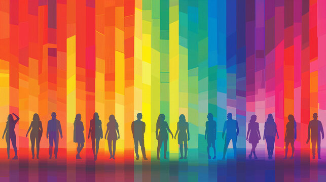  Silhouettes of diverse people on a colorful abstract background