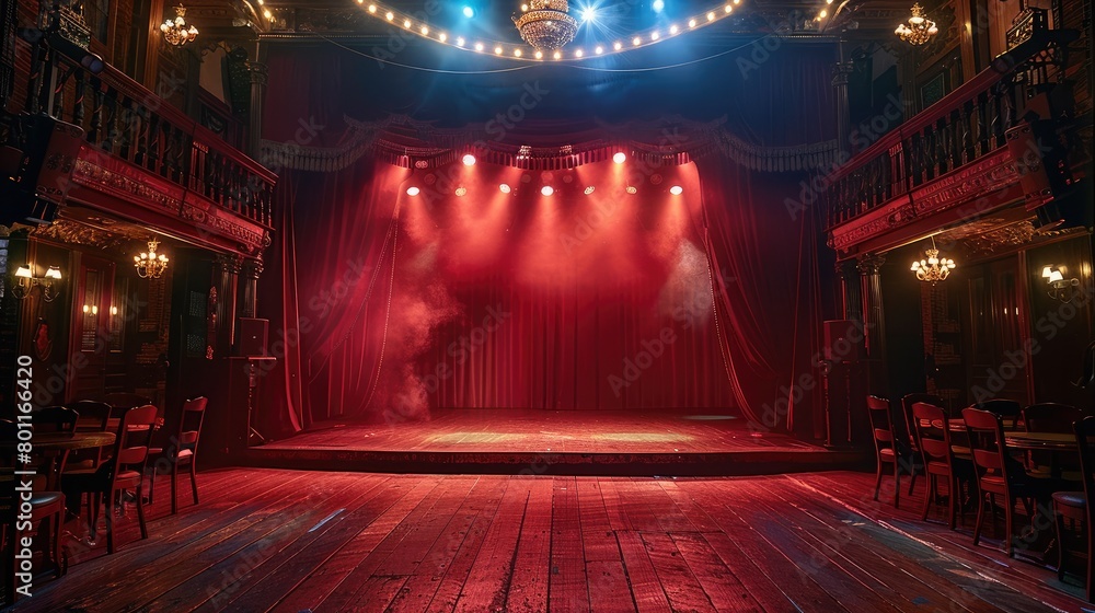 Poster cabaret scene with a close view of the stage. generative ai.