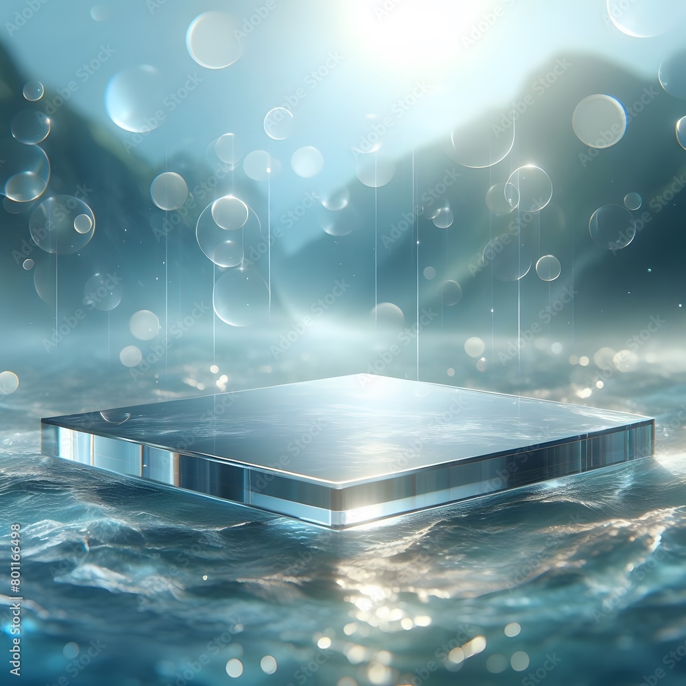 Aufkleber abstract 3d rendering of a pedestal in the sea with bubbles generated by ai