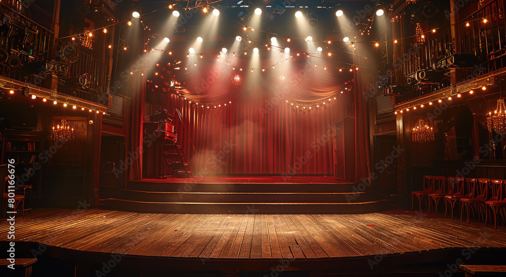 Aufkleber Cabaret scene with a close view of the stage. Generative AI.