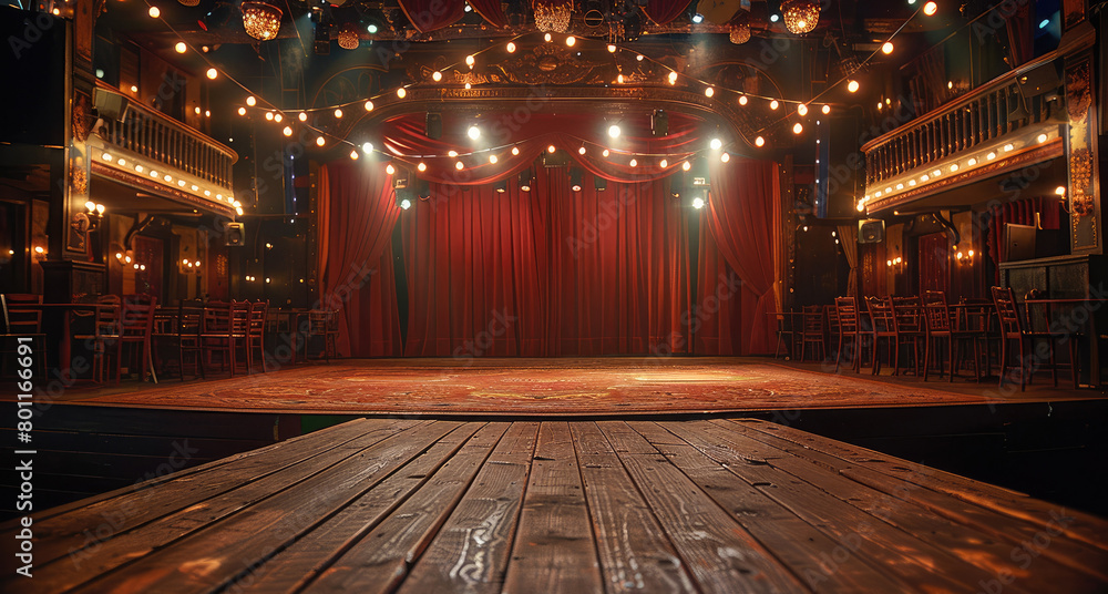 Poster cabaret scene with a close view of the stage. generative ai.