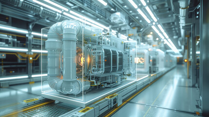 Obraz premium Virtual reality, 3d art, digital twin for industry 4.0. Generative AI.
