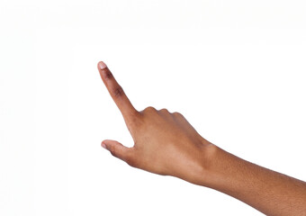 Hand gestures - woman pointing away, isolated